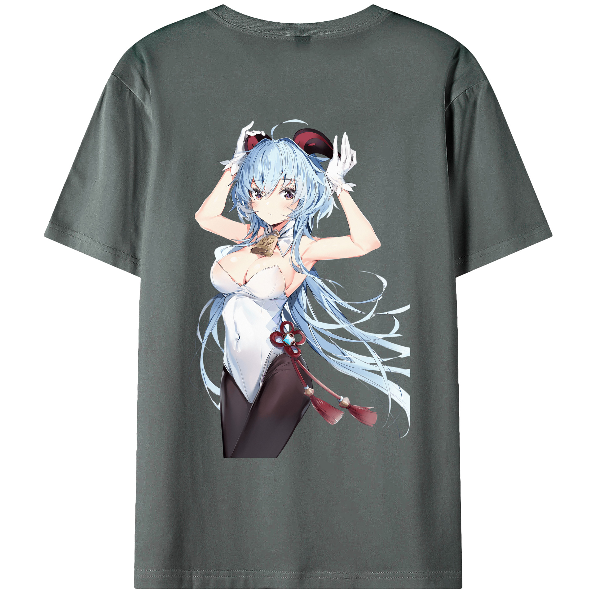 げんし神 甘雨 かんう genshin Ganyu 綿100％ メンズ半袖Tシャツ（バックプリント） 通気性